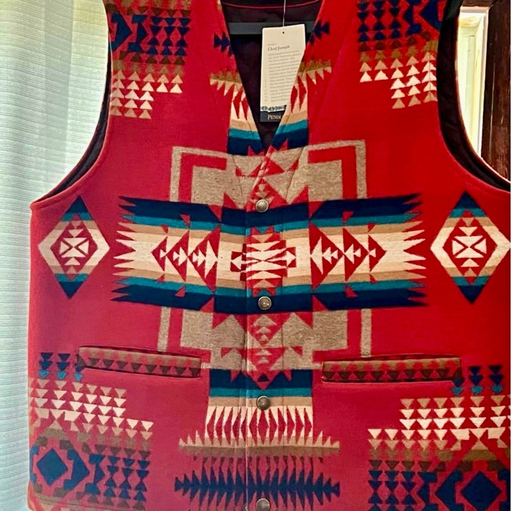 Pendleton Red & Teal Geometric Wool Vest